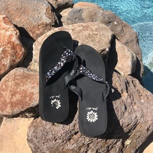 Yellow box flip flops